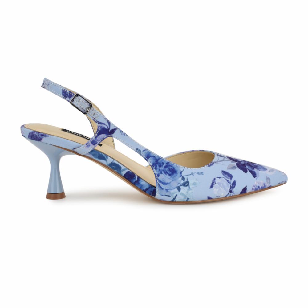 Ninewest Floral Blue Kitten Heels