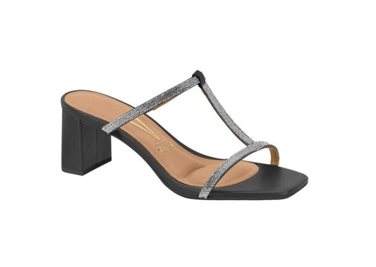 Vizzano T-Strap Embellished Low Block Heel Sandal (Black)