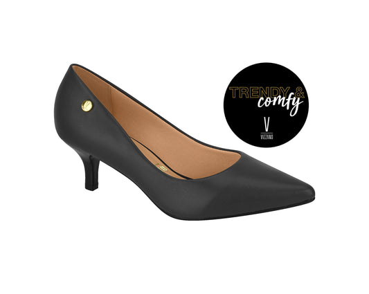 Vizzano Pointed Kitten Heel Pump (Matte Black)