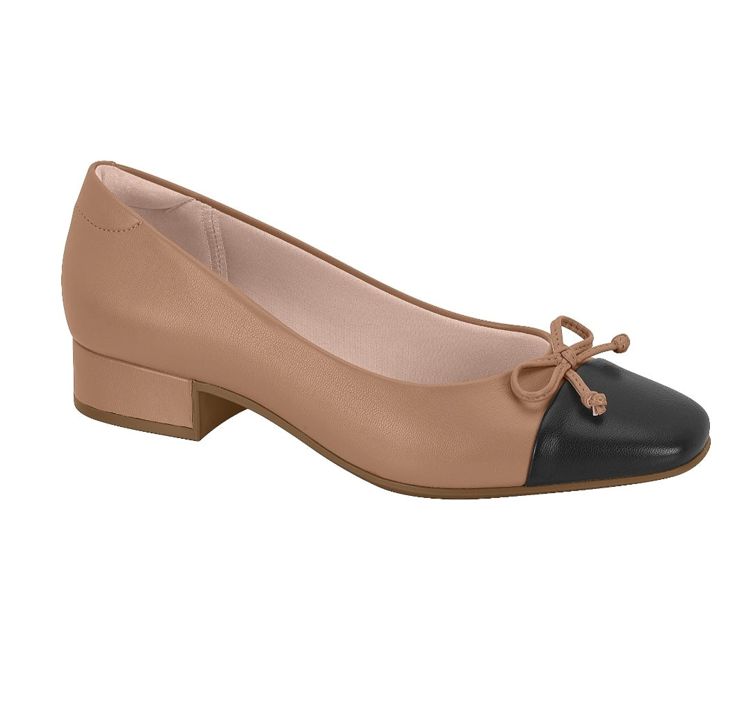 Moleca Bowtie Low Block Heel Two Toned (Nude/Black)