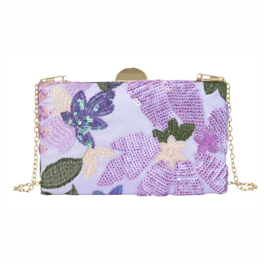 Embroidered Sequin Clutch (Lavender)