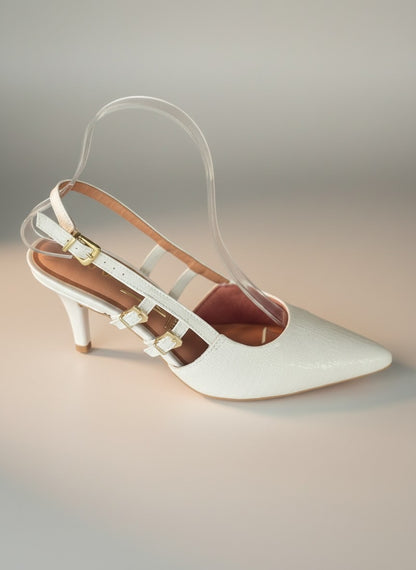 Vizzano Midheel London Slingback (Off White Croc)
