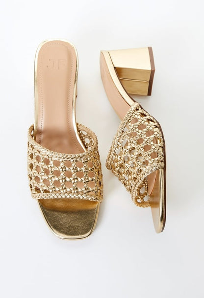 JF Harlowe Block Heel Sandals (Gold)