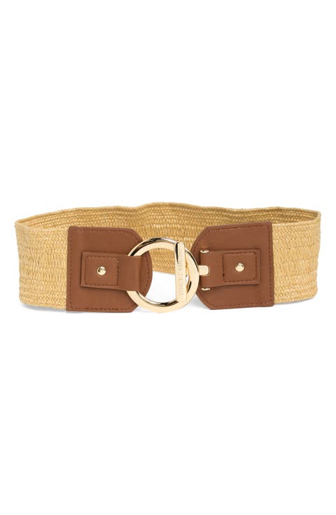 Vince Camuto Cognac/Natural Straw Belt